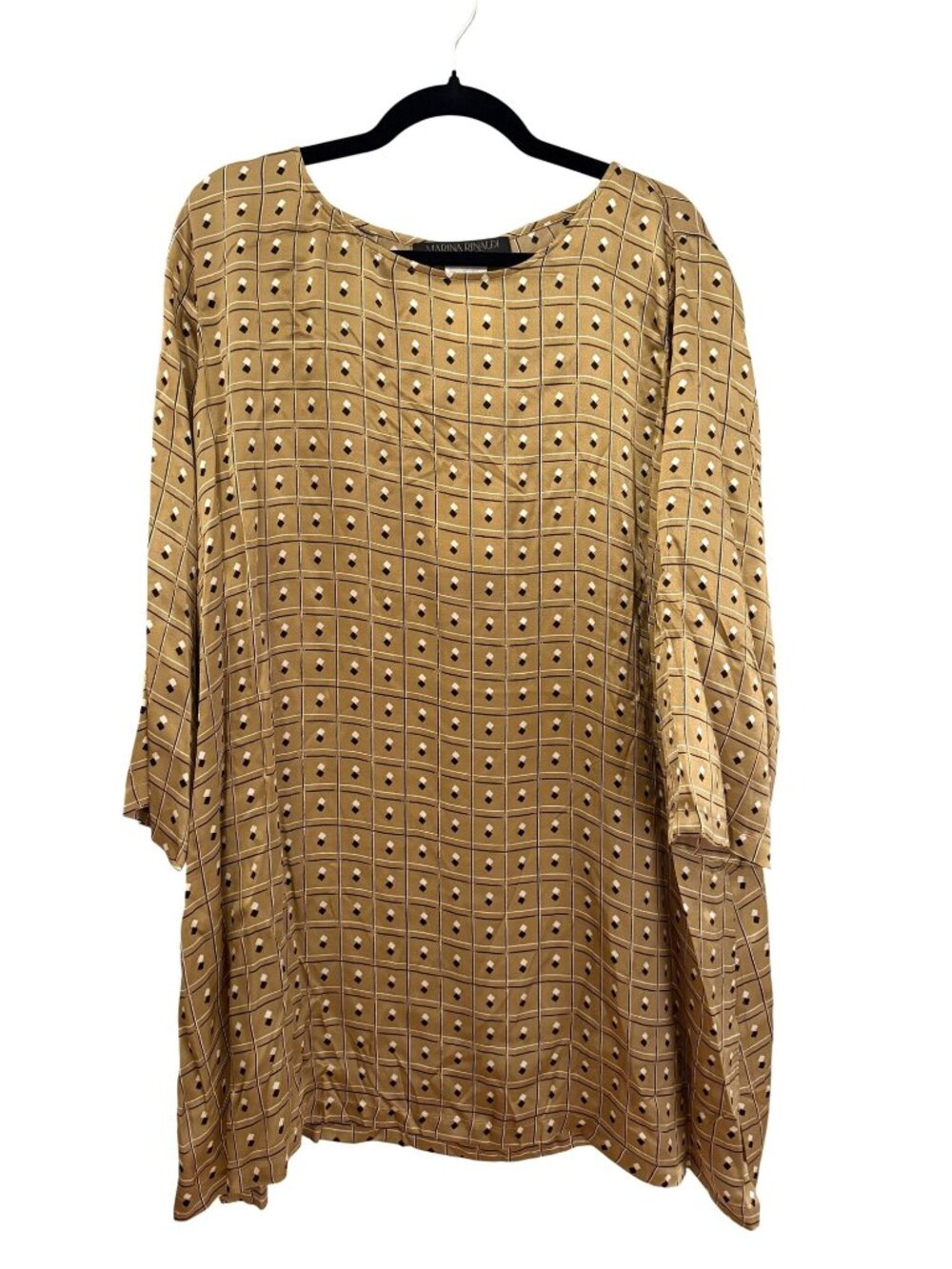 NWT Marina Rinaldi Silk Tunic Blouse Gold Geometric Pattern Size US 20 [jb]
